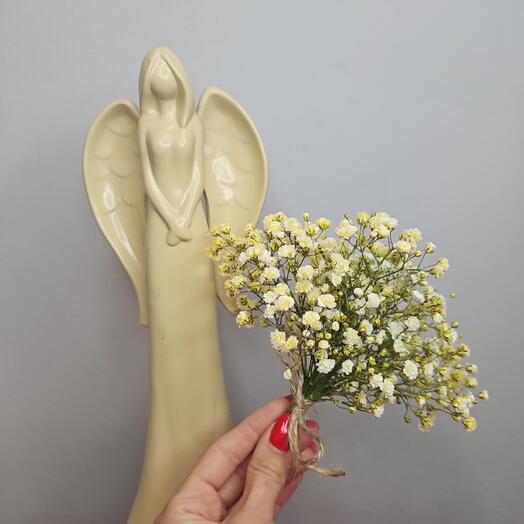 Подарок Ангел 👼 и мини букетик из жёлтой гипсофилы🥰