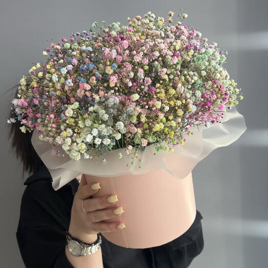 Композиция радужная 🌈 разноцветная гипсофида 🌸