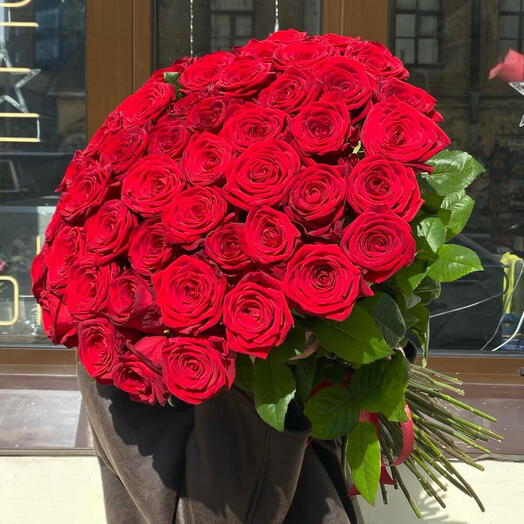 Букет из 51 красной розы Ред Наоми 60 см под ленту | 🌹 Премиум качество