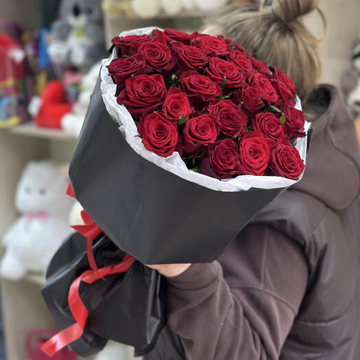АКЦИЯ‼️Моно букет 25 бордовых роз ♥️