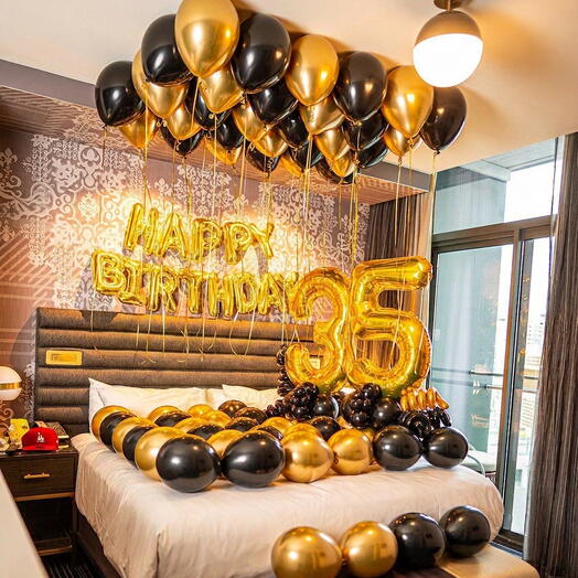 Luxury Room Birthday Decoration Set | Gold   Black Balloon Surprise
