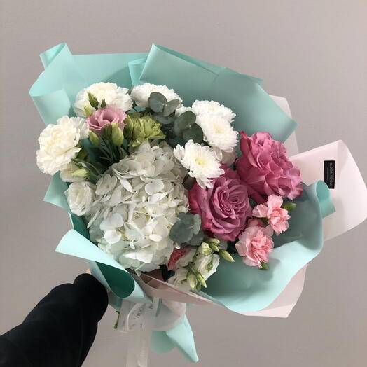 💜🩷Прекрасный авторский букет 🌸Bloom room, Эустома, диантус, гортензия, Роза