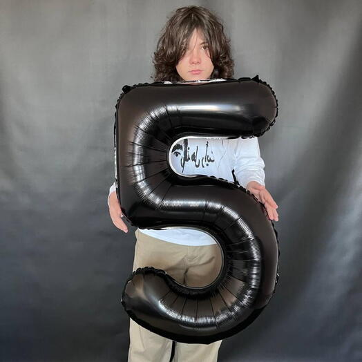 Шар цифра чёрная 5