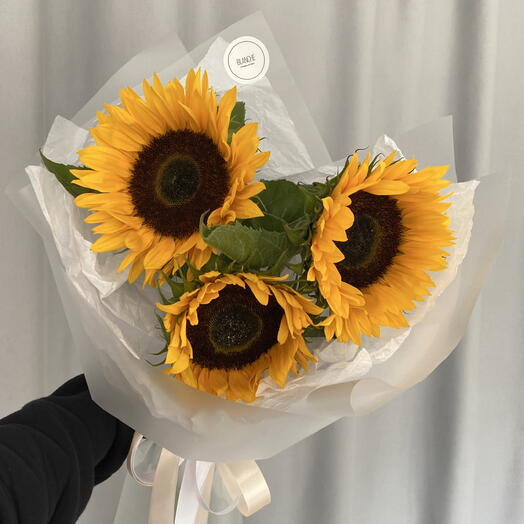 Букет-комплимент из трех подсолнухов 🌼