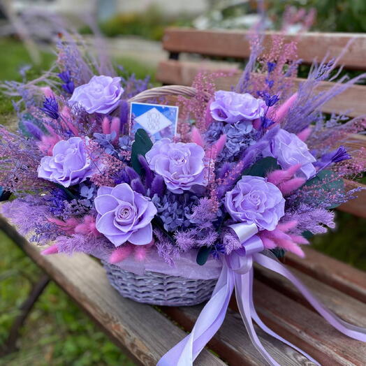 Корзина Сумеречной Искорки 💜️ из стабилизированных цветов