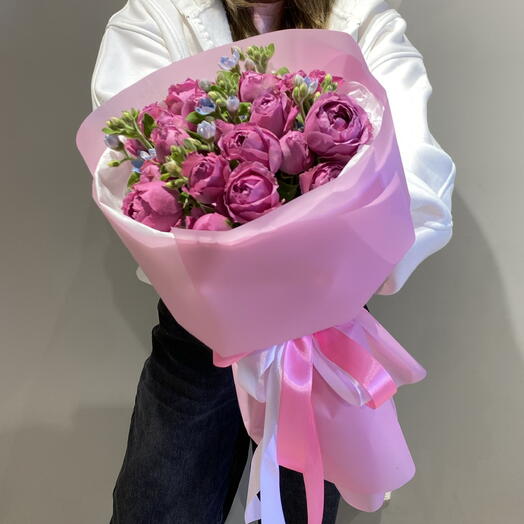 Букет из пионовидной розы и незабудок🌸💐💕