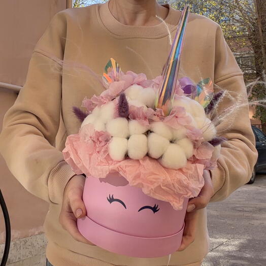 Единорог в шляпной коробке из хлопка