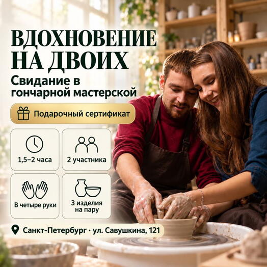 Подарочный сертификат «Свидание в гончарной мастерской» (Пакет 1, 2 человека)