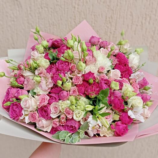 97) большой букет ( кустовые розы , эустома)