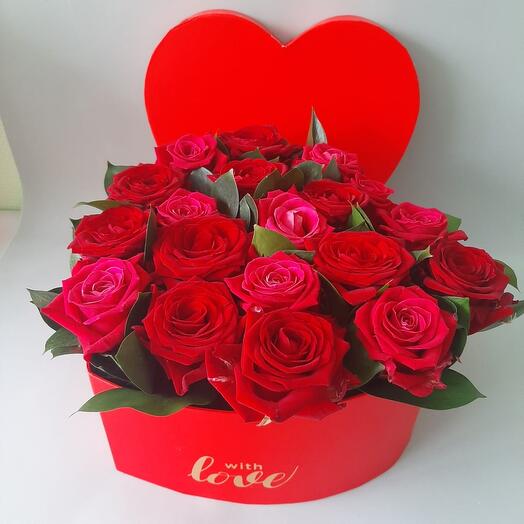 Roses in a heart box