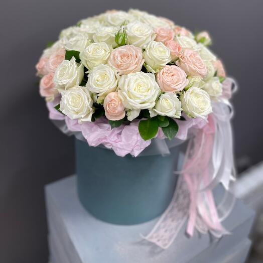 Flowers in a box of bush peony roses