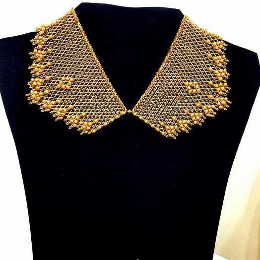 Collar made of Czech beads lace GOLDEN
