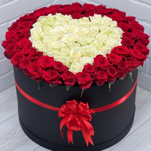Heart of 101 roses in a box