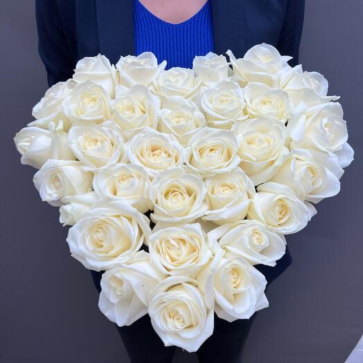Heart shaped white roses arrangement