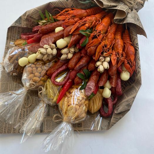 Sausage bouquet with crayfish