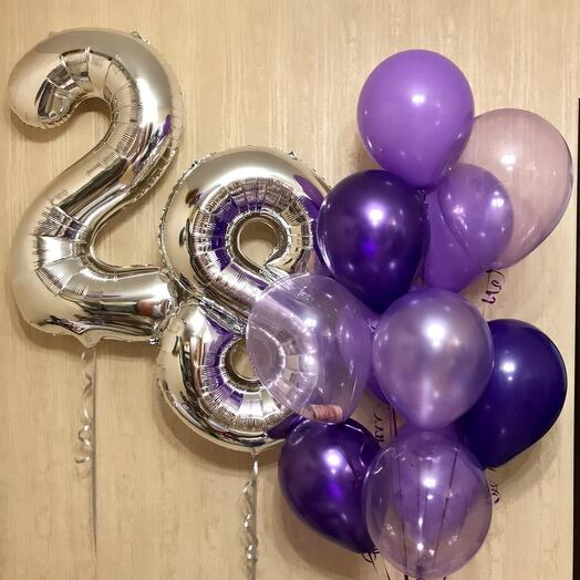 Helium balloons for birthday 28 years lilac purple 13 pcs