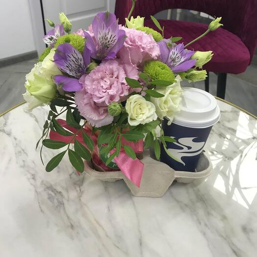 Beautiful fresh flowers and delicious coffee