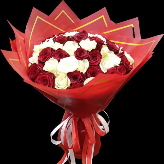 51 piece red and white roses bouquet
