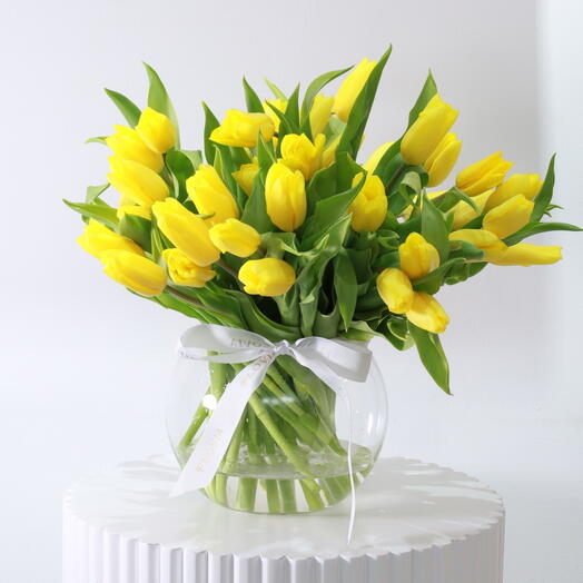 Yellow tulips in vase