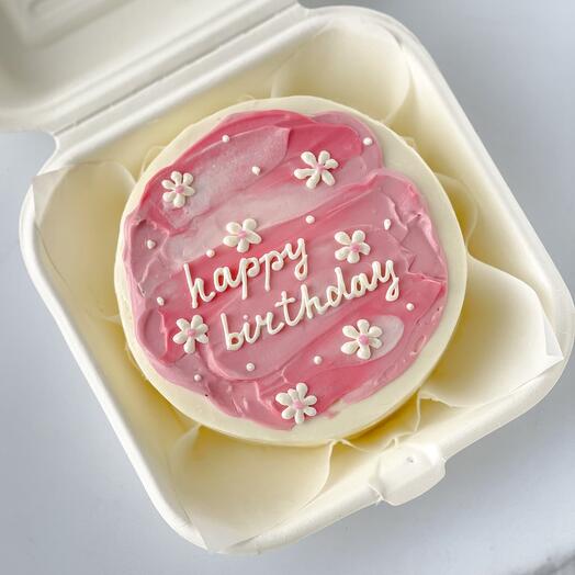 Бенто-торт с розовыми мазками и надписью happy birthday