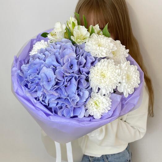 Сборный авторский букет в сиреневых оттенках 💜 Гортензия, альстромерия, хризантема