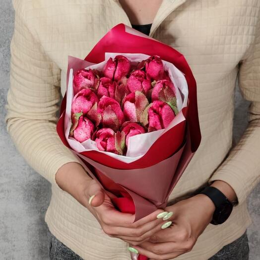 Съедобный букет из 15 зефирных тюльпан дл мамы