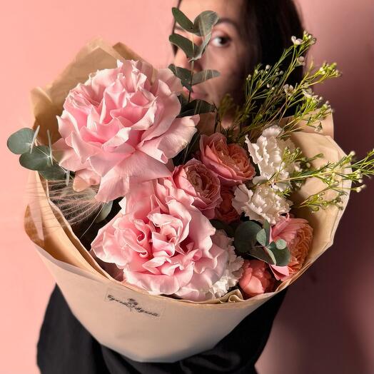 Bouquet "Dryope" (French Rose, Juliet, dianthus)
