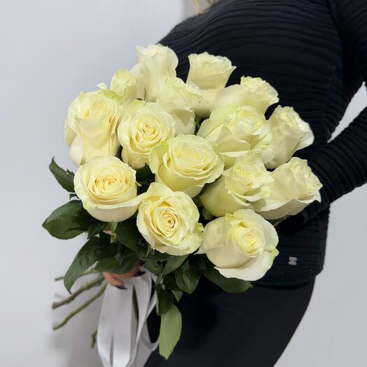 Роскошные белые розы под ленту 🤍 (х15 / Premium)