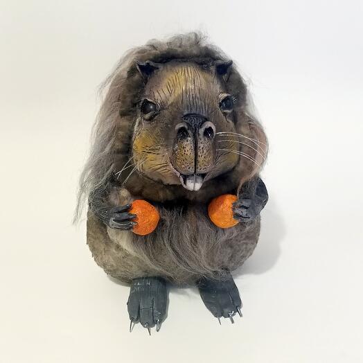 Интерьерная игрушка Капибара с апельсинами. Милое пушистое животное