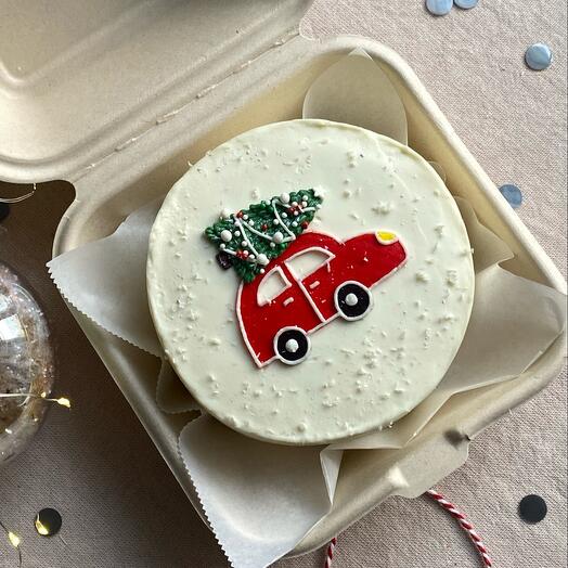 Бенто-торт в новогоднем дизайне, Новый год с машиной, елкой