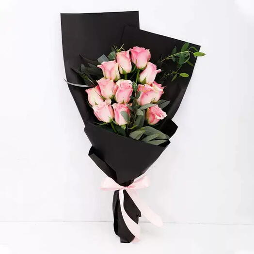 Pink Roses in Black Wrapping