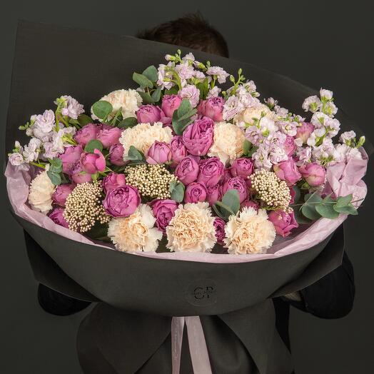 Авторский букет "Black marmalade 🌸" premium collection с пионовидными  кустовыми розами Misty Bubbles