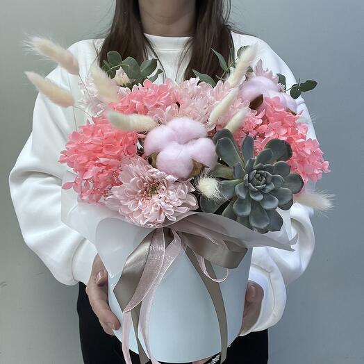 Flowers in a box with hydrangea