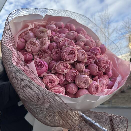 Авторский букет из 51 пионовидной розы  Silva pink 🎀