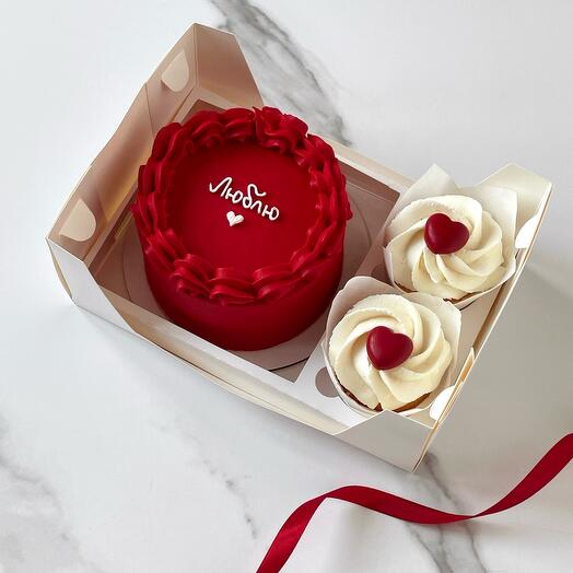 Сладкий набор: Бенто торт и капкейки «Люблю»