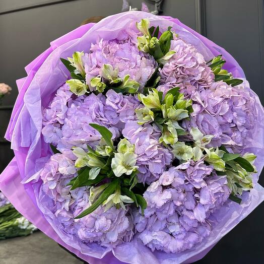 Lush lilac bouquet with hydrangea and alstroemeria