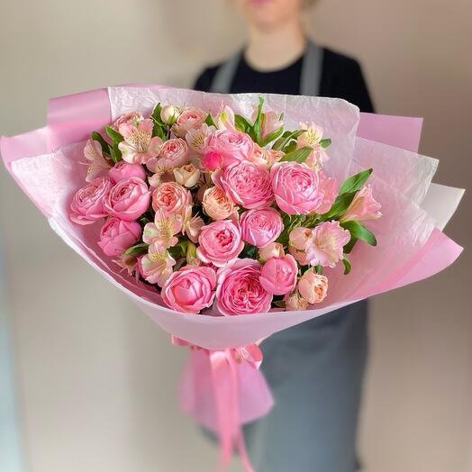 Нежный букет с пион.розой и альстромерией🌸🎀