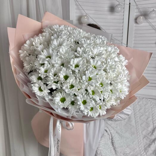 Хризантема белая ромашковая 25 веток в дизайнерской упаковке🌸 Размер XL