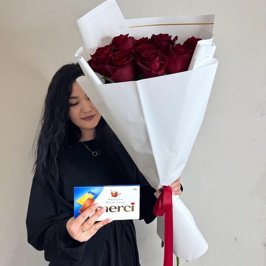 Комбо «метровые розы+мерси»