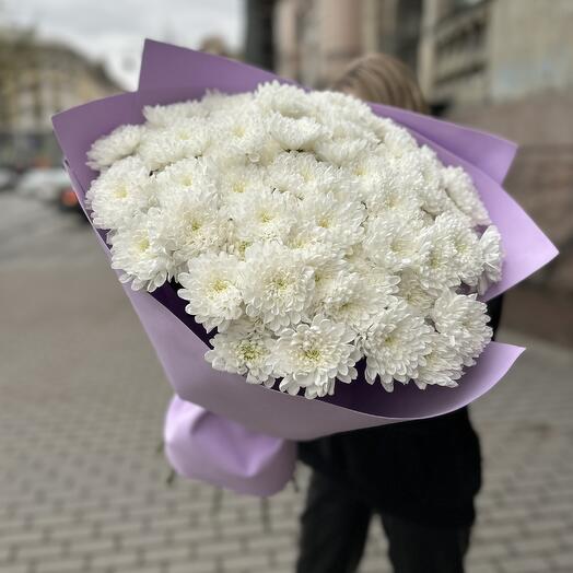 Букет из 15 стойких белоснежных хризантем🤍