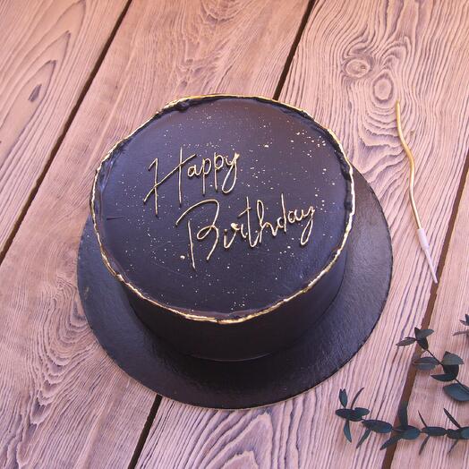 Торт 1кг черный мужской с золотой надписью Happy Birthday