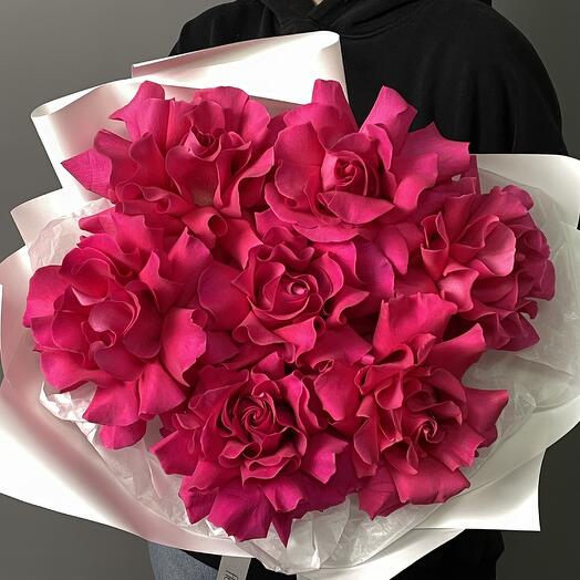 Розовая французская роза 7 штук