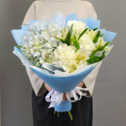Голубая гортензия с альстромерией букет les fleur (В0044)