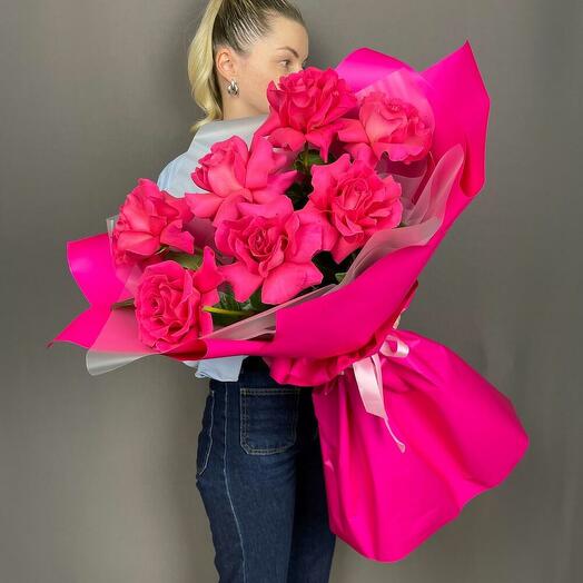 Букет с яркой французской розой пинк флойд M