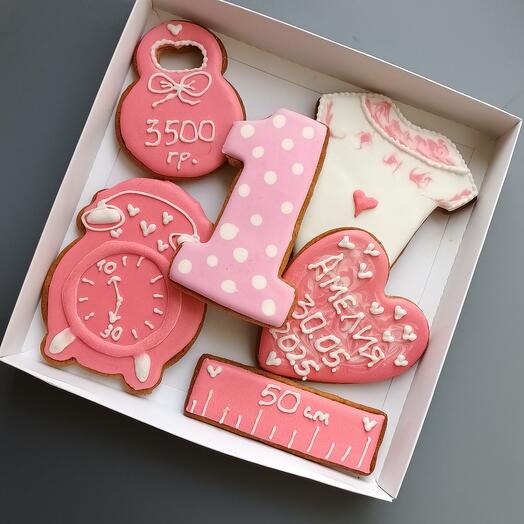 Пряники метрика на годик ребенку, на выписку из роддома