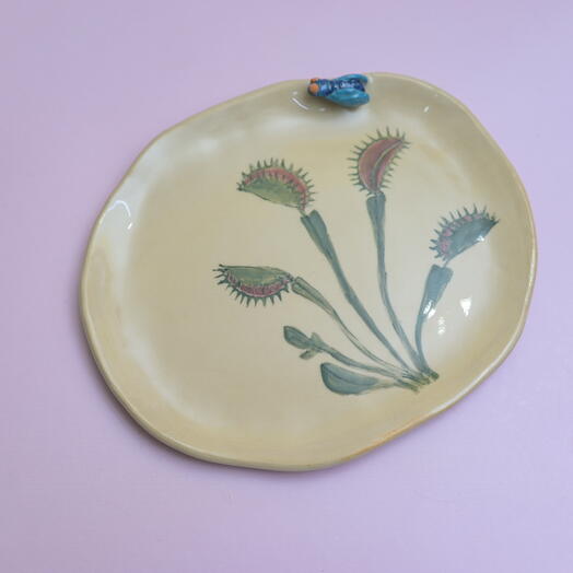 Тарелка керамическая с мухоловкой, 18*15см