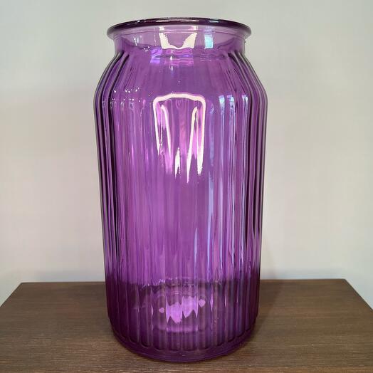Ваза стеклянная фиолетовая в рубчик