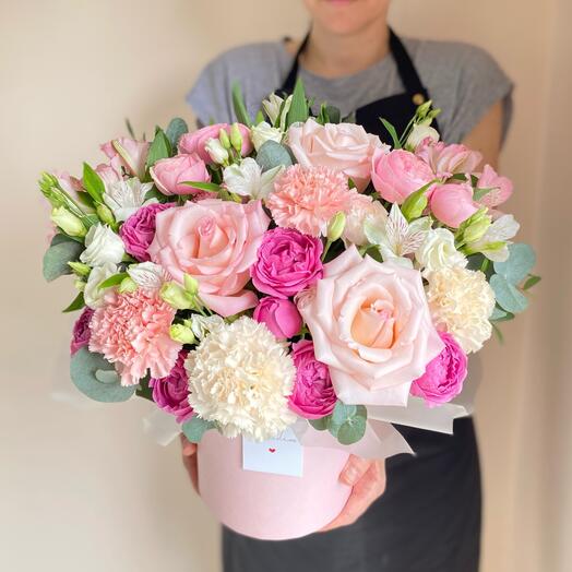 Цветочный танец 🎀🌸 (роза пионовидная, эустома, роза)