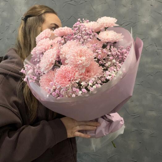 Хризантемы + гипсофилы