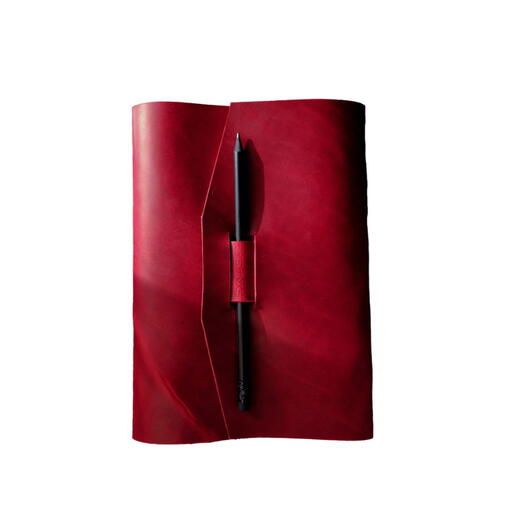Кожаный блокнот А5 Красный "На застёжке" с креплением для ручки